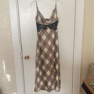 Forever 21 Checkered Midi Dress with Black Lace
